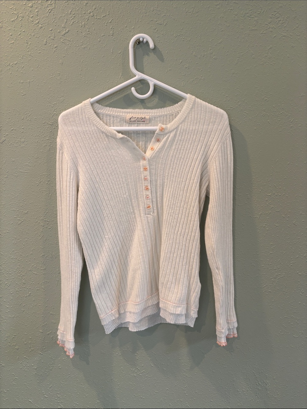 White Ribbed Henley Sweater - Free People
